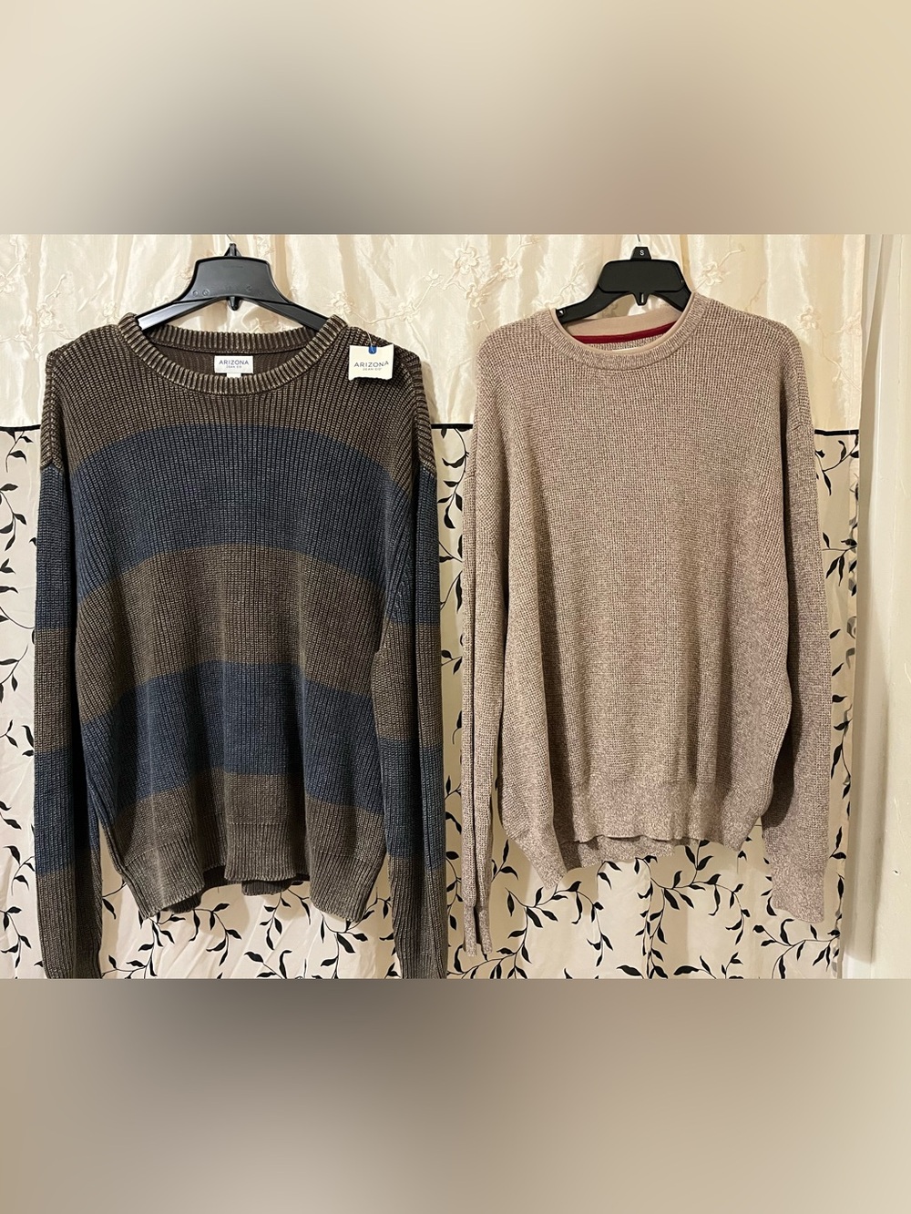 Men’s large 2  Arizona Jean Company Brown and Blue Striped Crewneck Sweaters